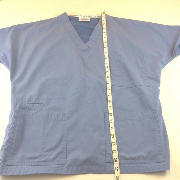Medical Uniform Scrub Size Medium Stuff Tech Top Blue Short Sleeve Unisex - Picture 12 of 12